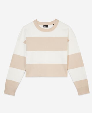 The Kooples FEMME BEIGE ECRU pull à rayures en coton beige