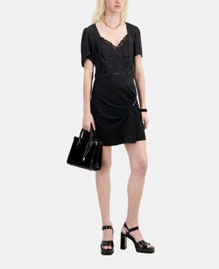 The Kooples FEMME BLACK jupe courte en crêpe avec zip noire