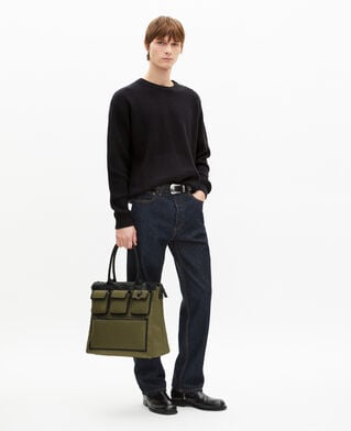 The Kooples MEN KAKI khaki canvas and leather tote bag