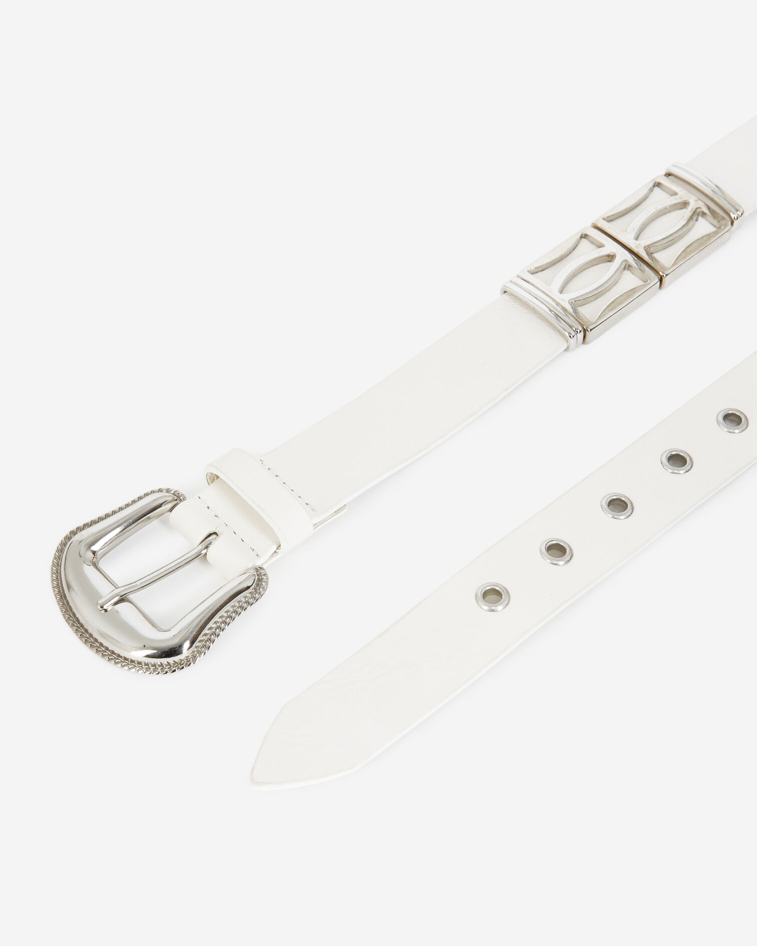 Ceinture cuir blanche pièces métalliques, WHITE, hi-res image number null