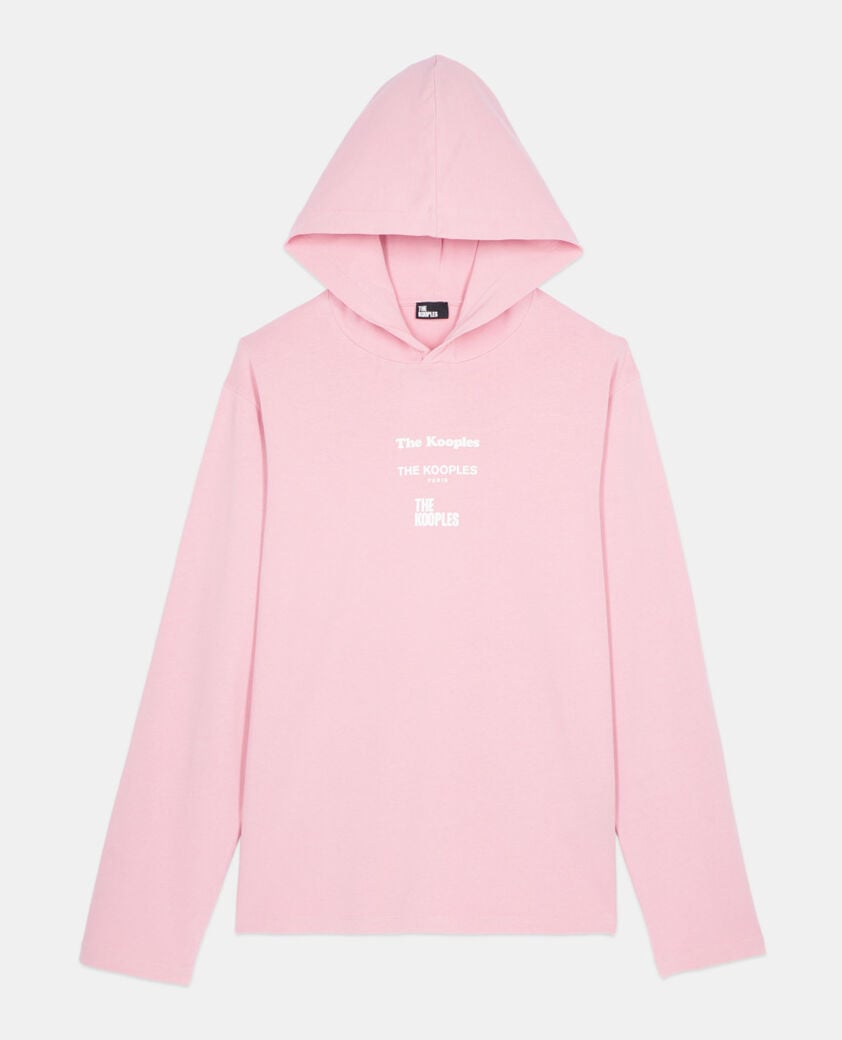 The Kooples MEN SWEET PINK long-sleeved pink hooded locations serigraphy t-shirt