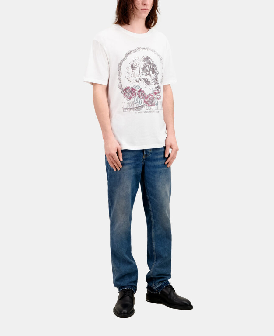 men's white t-shirt with vintage skull serigraphy