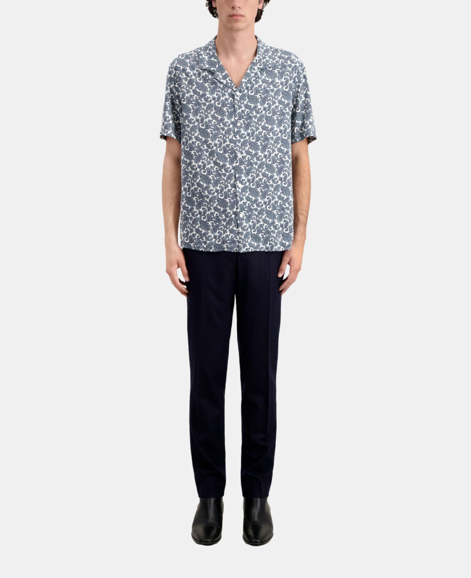 The Kooples HERREN WHITE - BLUE kurzärmeliges hemd mit print 