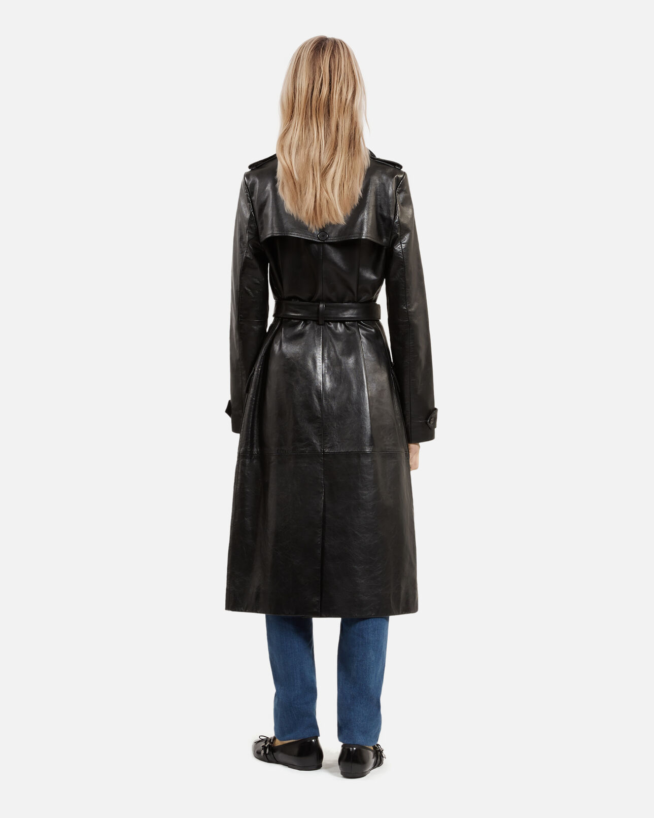 The Kooples FEMME BLACK trench long en cuir noir