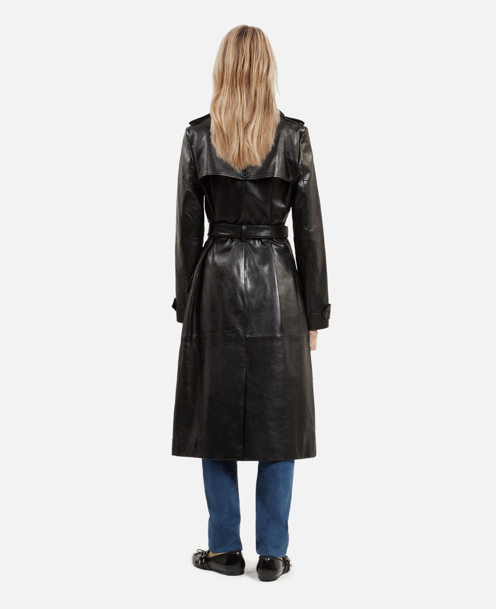 The Kooples DAMEN BLACK langer, schwarzer trenchcoat aus leder