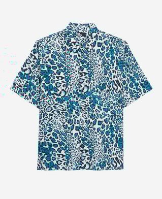 The Kooples HERREN BLUE WHITE kurzärmeliges hemd aus baumwolle mit print