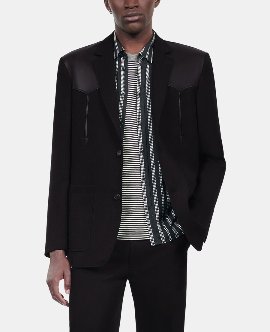 The Kooples MEN BLACK black wool jacket with lambskin details