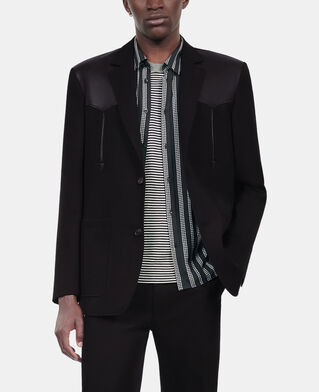 The Kooples MEN BLACK black wool jacket with lambskin details