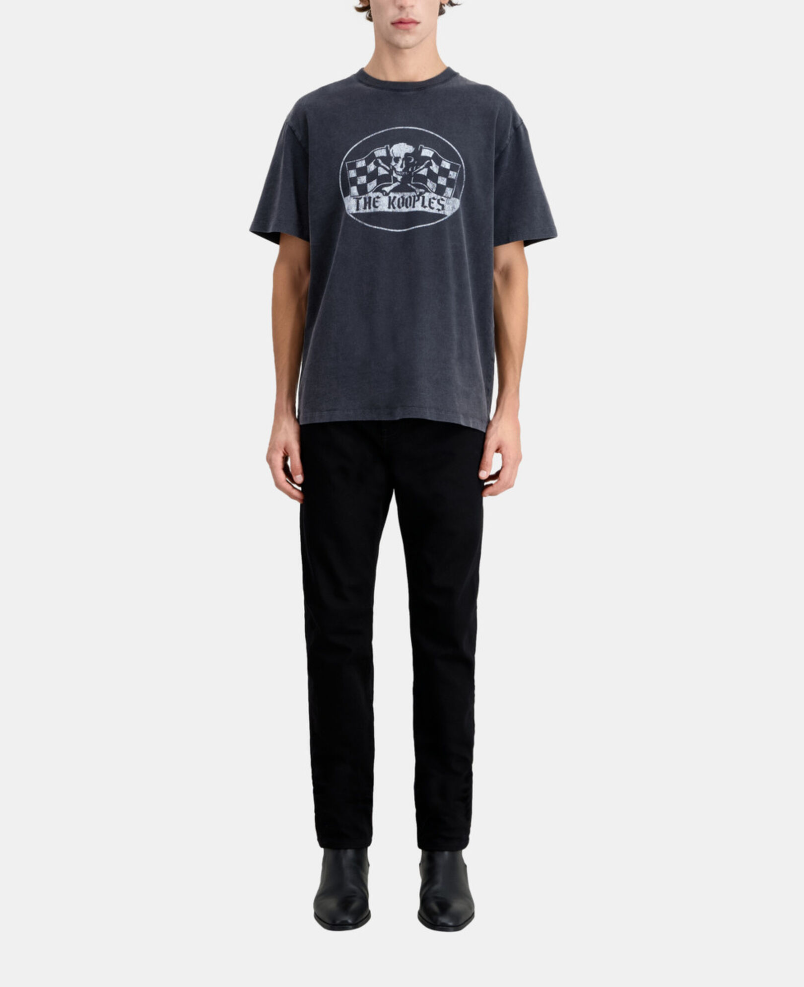 The Kooples HOMME BLACK WASHED t-shirt homme noir avec sérigraphie racing skull