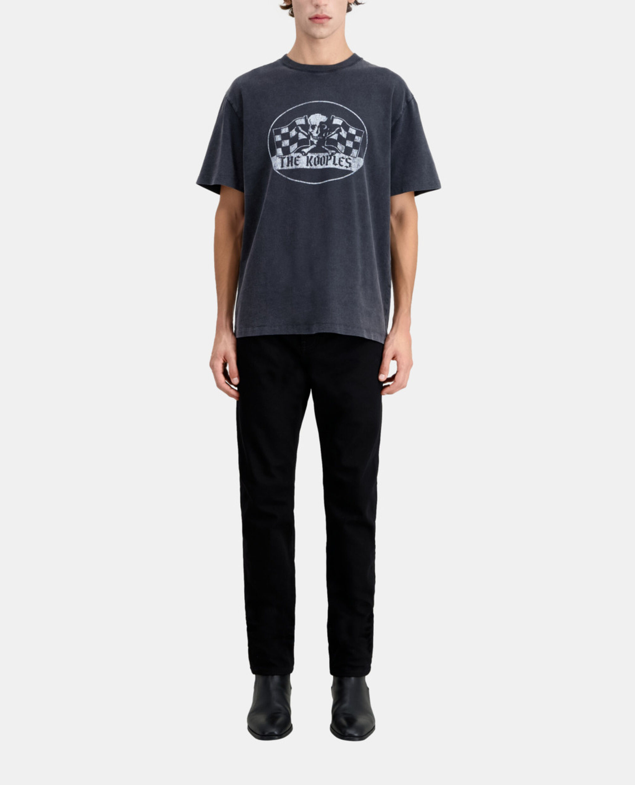 T-shirt Homme noir avec sérigraphie Racing skull, BLACK WASHED, hi-res image number null