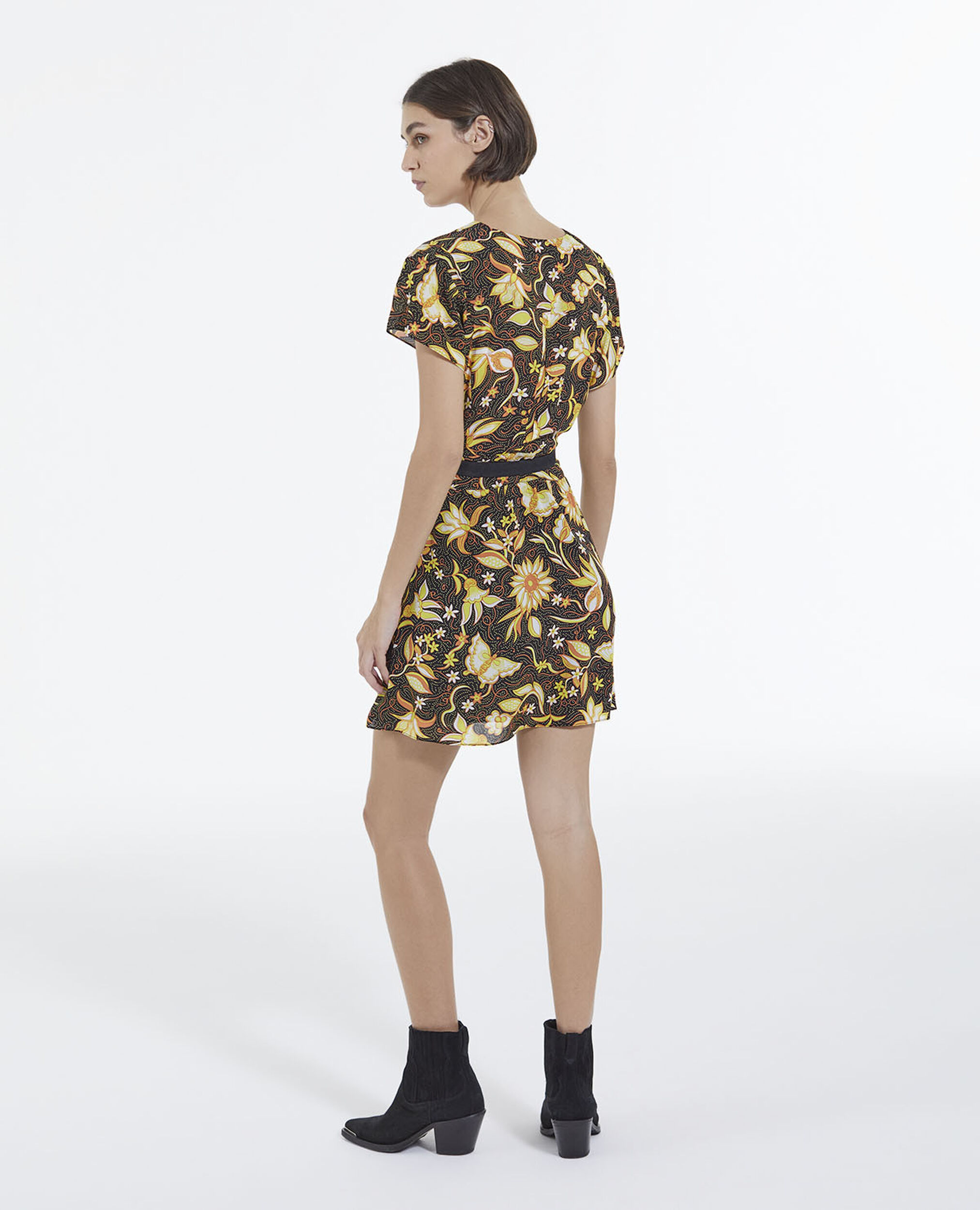 Black short printed dress with short sleeves, BLACK, hi-res image number null