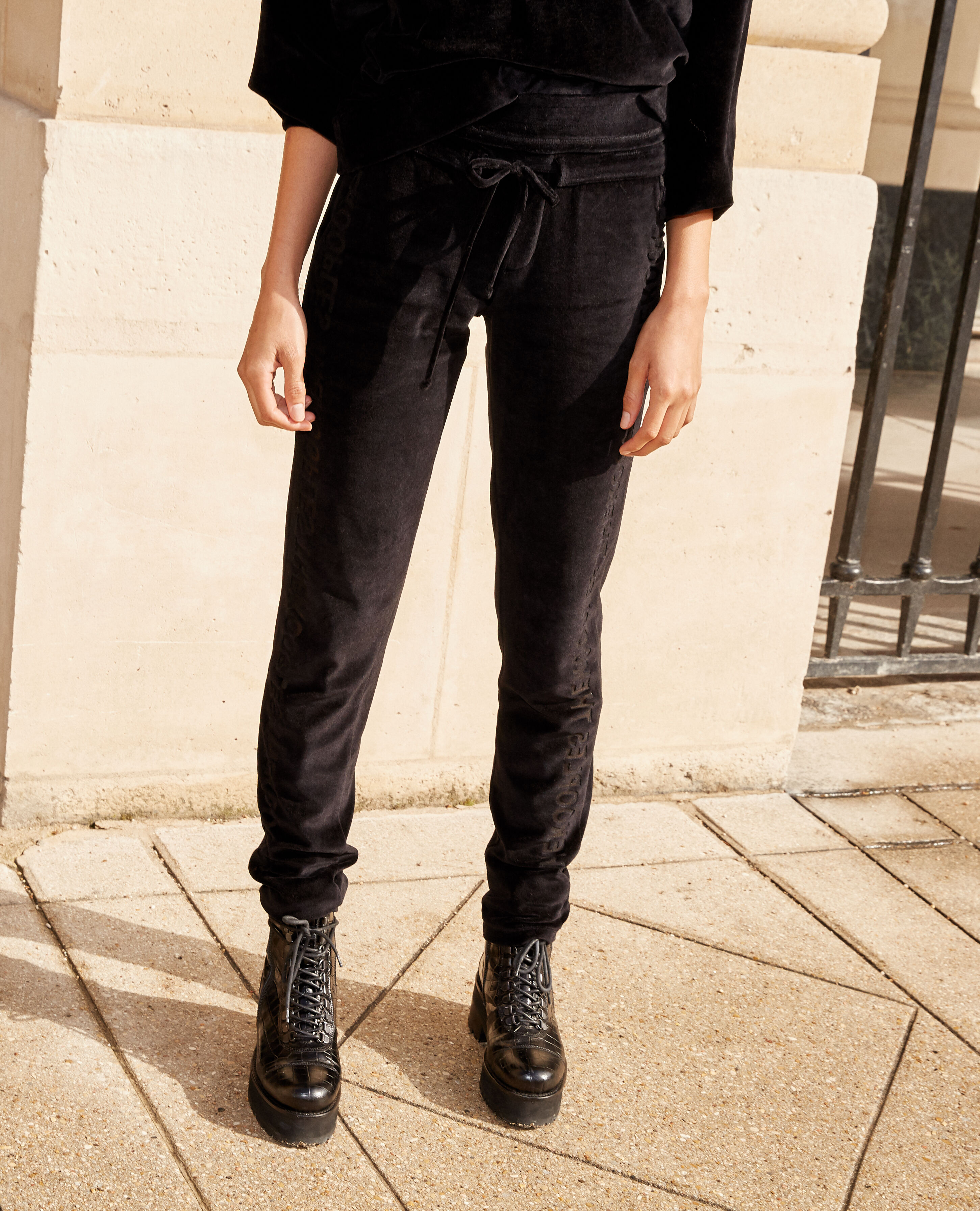 Black velvet joggers with d vor logo The Kooples