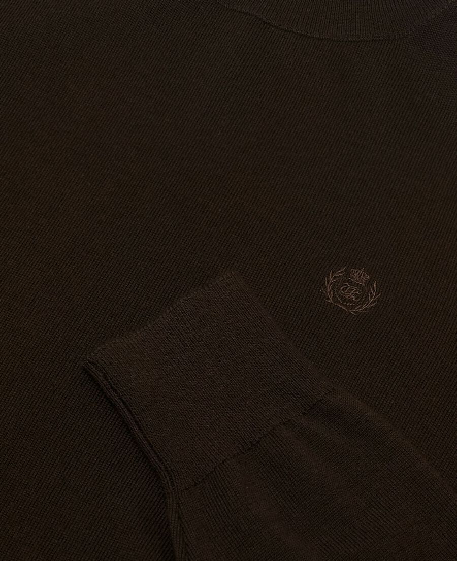 The Kooples HOMME DARK BROWN pull col roulé en laine mérinos marron