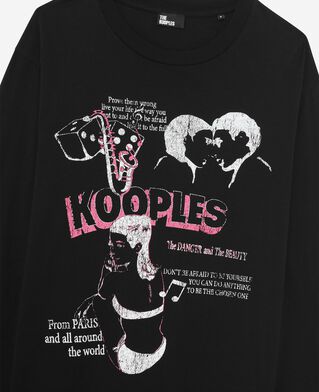 The Kooples MEN BLACK WASHED long-sleeved t-shirt with black screen printing