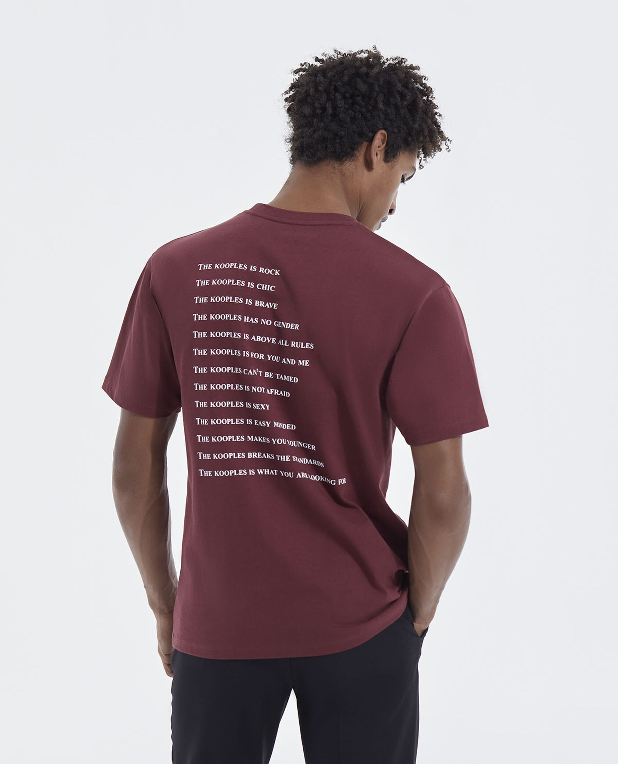 Burgundy cotton T-shirt with What is print, MARRON, hi-res image number null