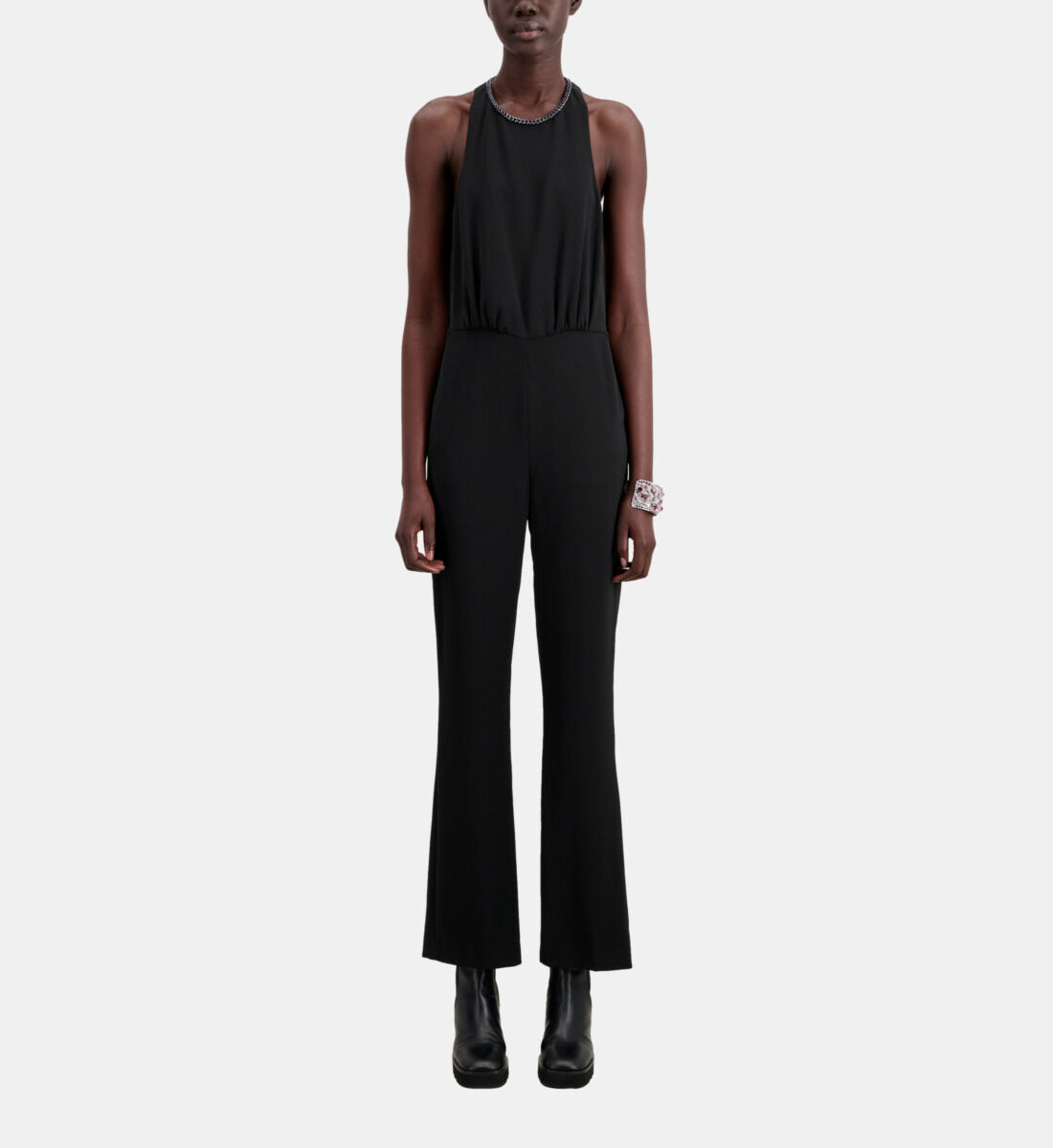 Black crepe jumpsuit clearance