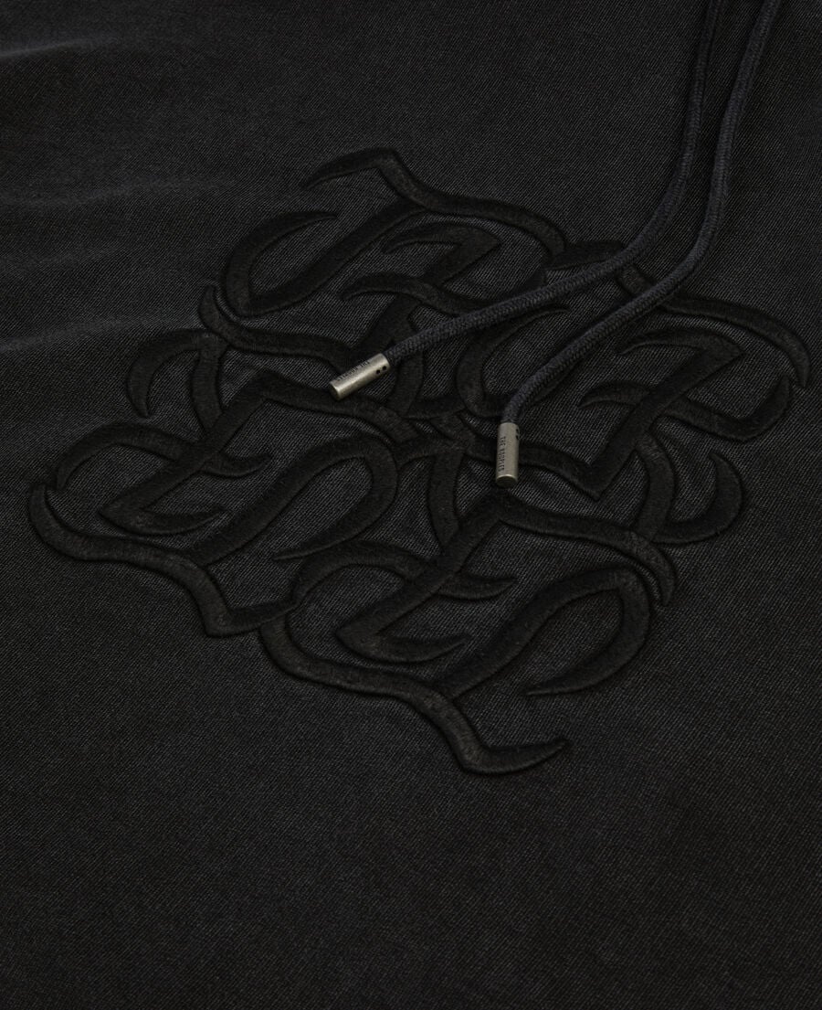 The Kooples MEN BLACK WASHED black hoodie with logo embroidery