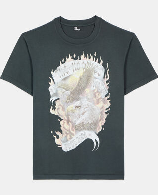 The Kooples DAMEN BLACK WASHED schwarzes t-shirt &bdquo;eagles on fire&ldquo;