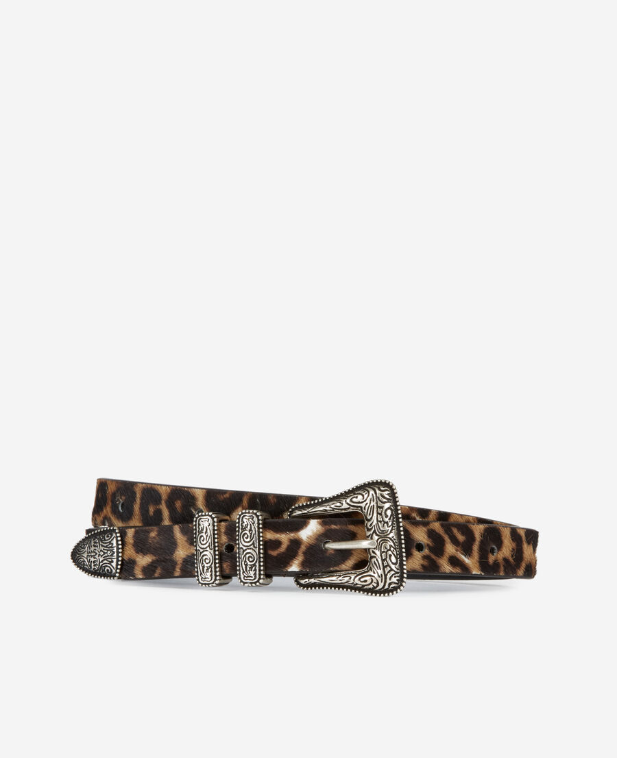 thin leopard print leather belt