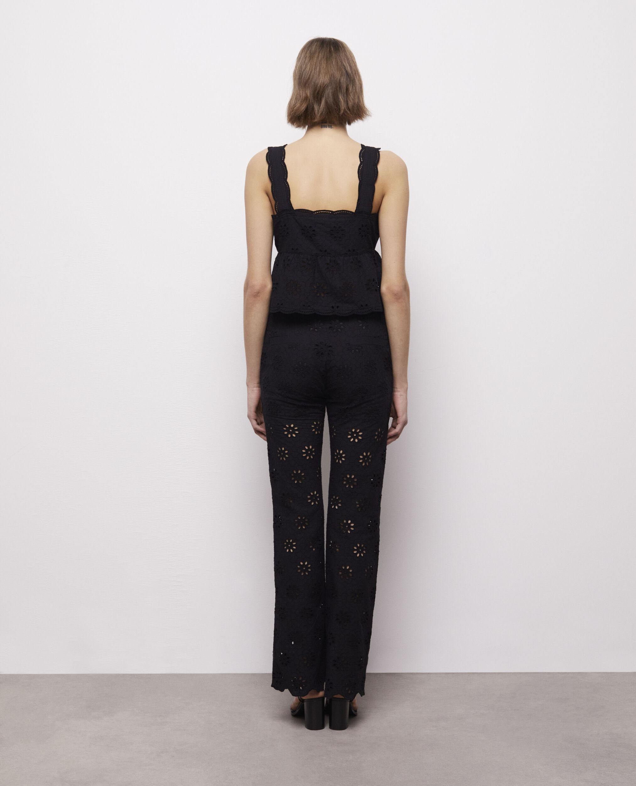 Black pants with broderie anglaise, BLACK, hi-res image number null