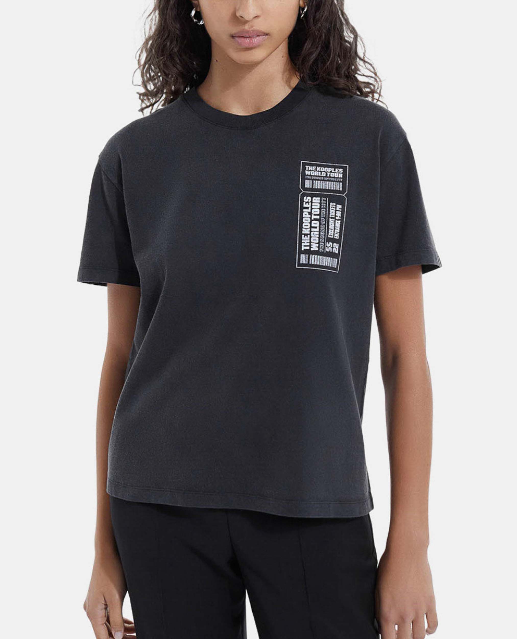 Faded black cotton T shirt with concert motif The Kooples
