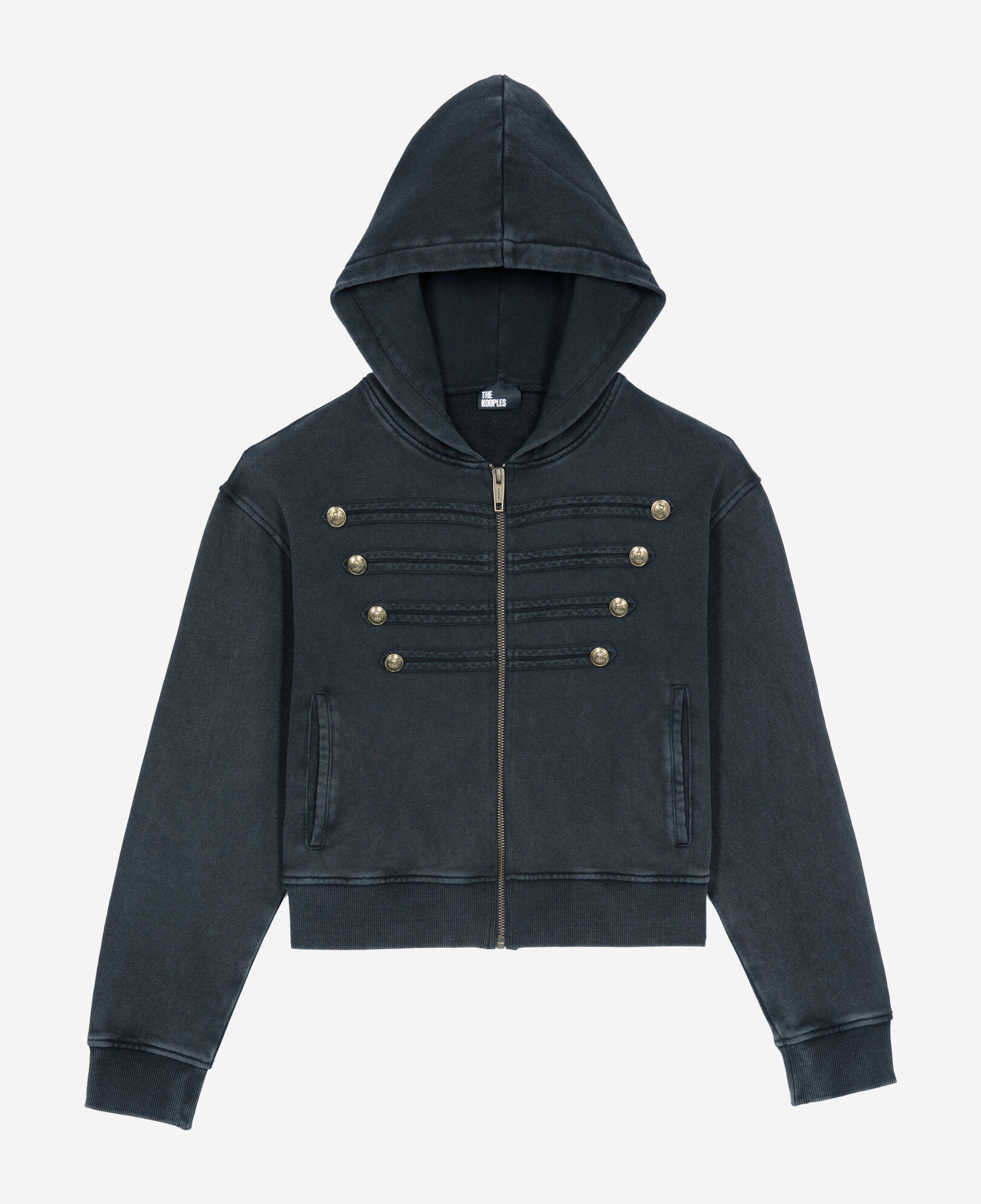 The Kooples F BLACK WASHED black officer style hoodie