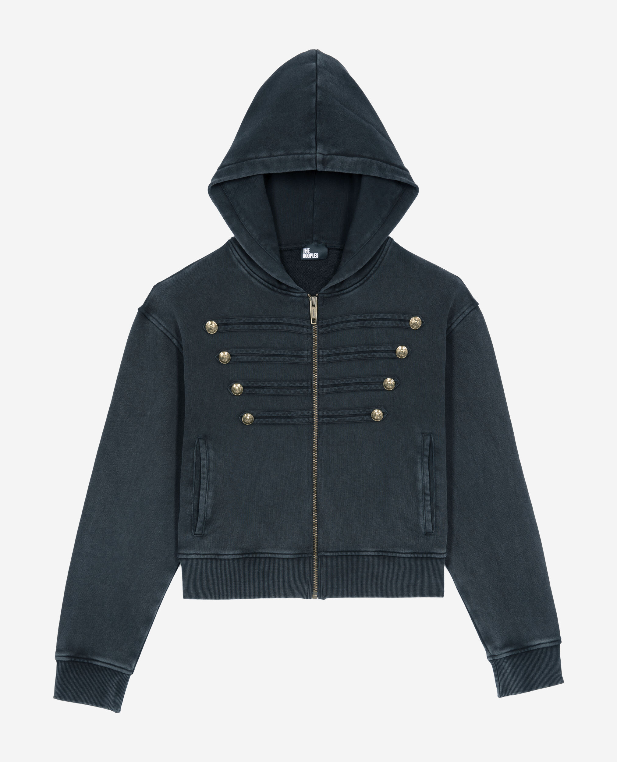 Black officer style hoodie, BLACK WASHED, hi-res image number null