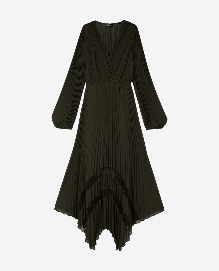 The Kooples FEMME KAKI robe longue pliss&eacute;e kaki