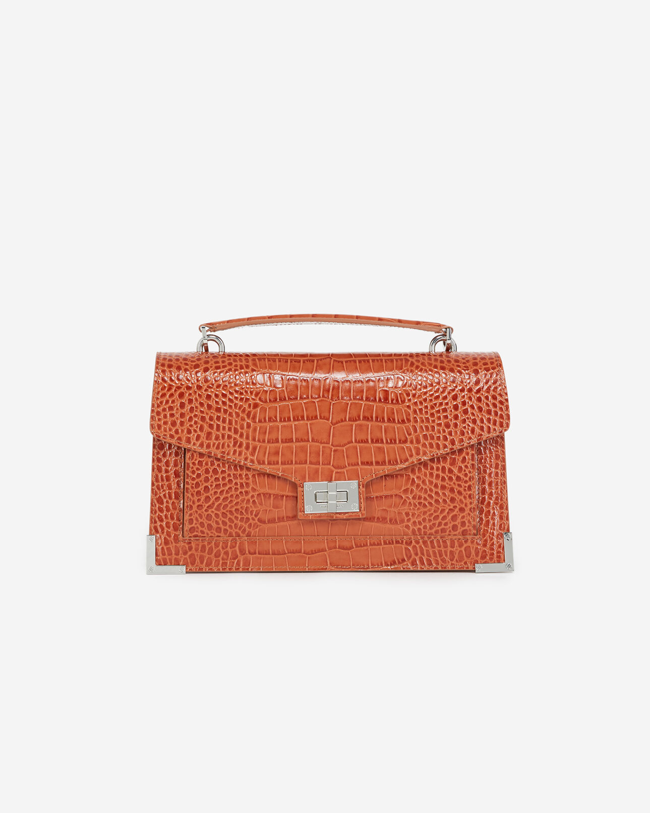 The Kooples WOMEN RED / ORANGE emily medium red croc-print bag in leather