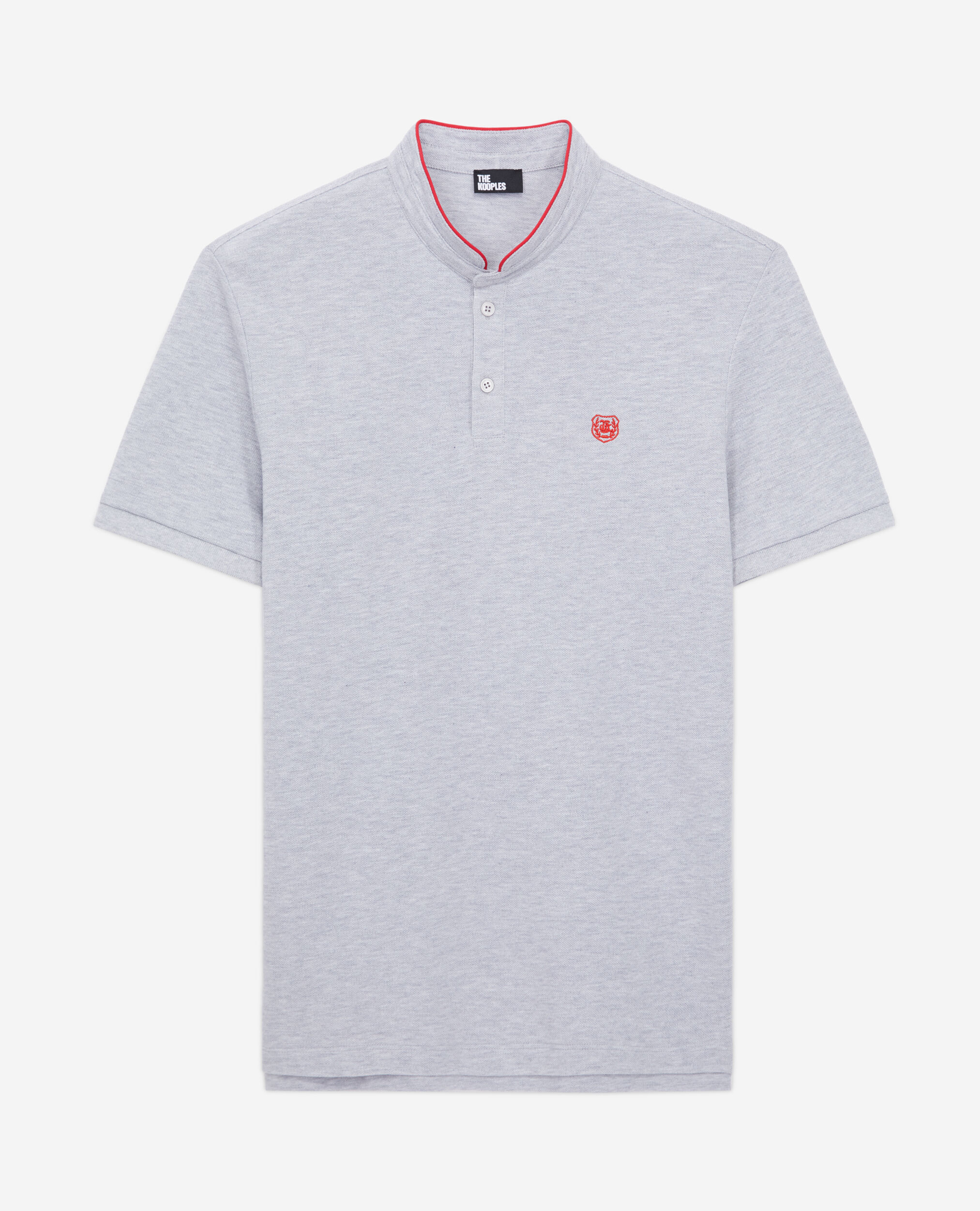 Gray officer collar polo shirt, LIGHT GREY, hi-res image number null