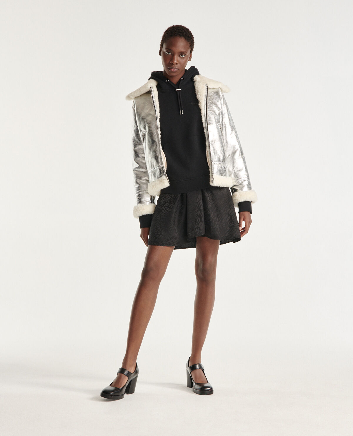 Silver faux fur bomber jacket The Kooples