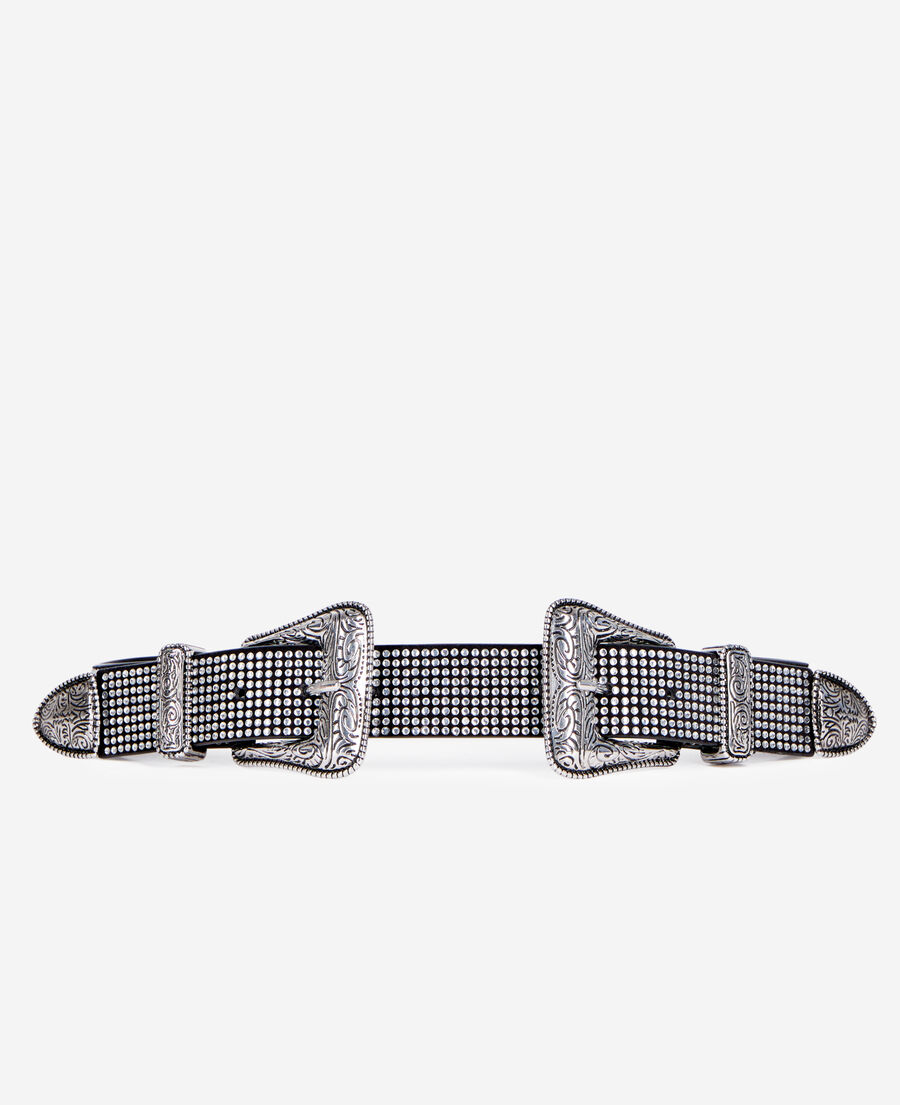 The Kooples WOMEN ANTIC SILVER leather belt with rhinestones and double western buckle