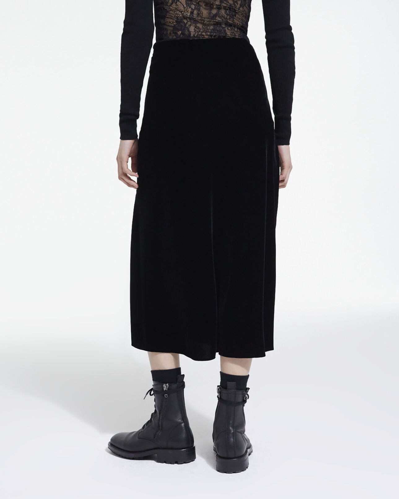 The Kooples FEMME BLACK jupe longue en velours noire