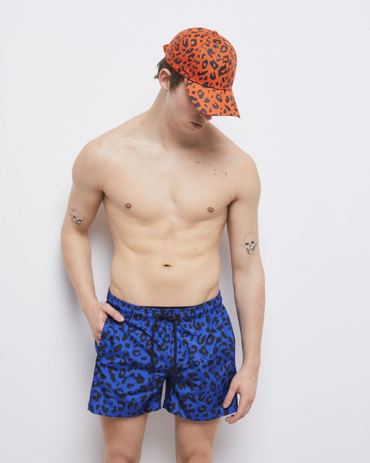 The Kooples MEN BLUE ELECTRIC blue leopard print swimsuit