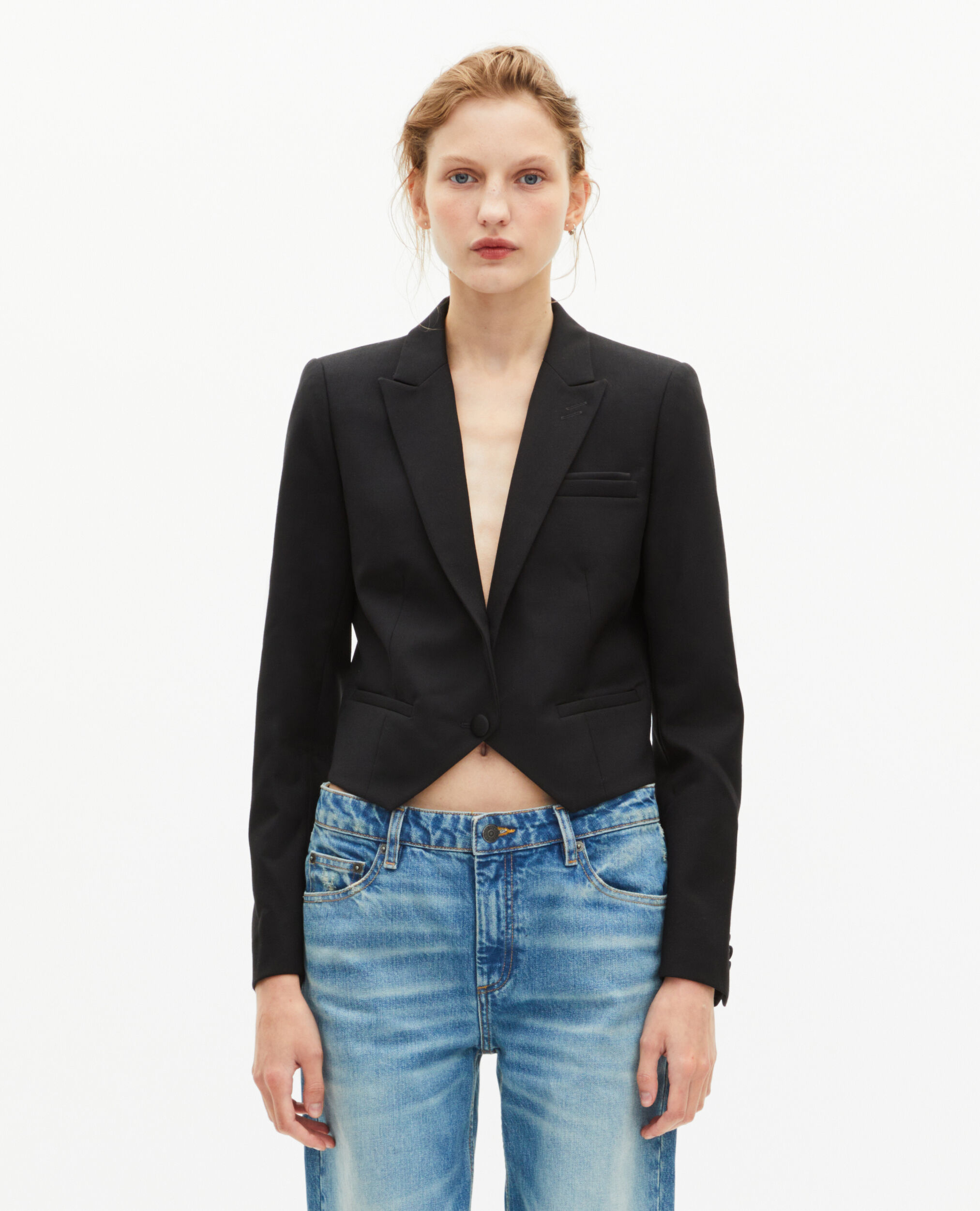 Short asymmetrical black jacket, BLACK, hi-res image number null