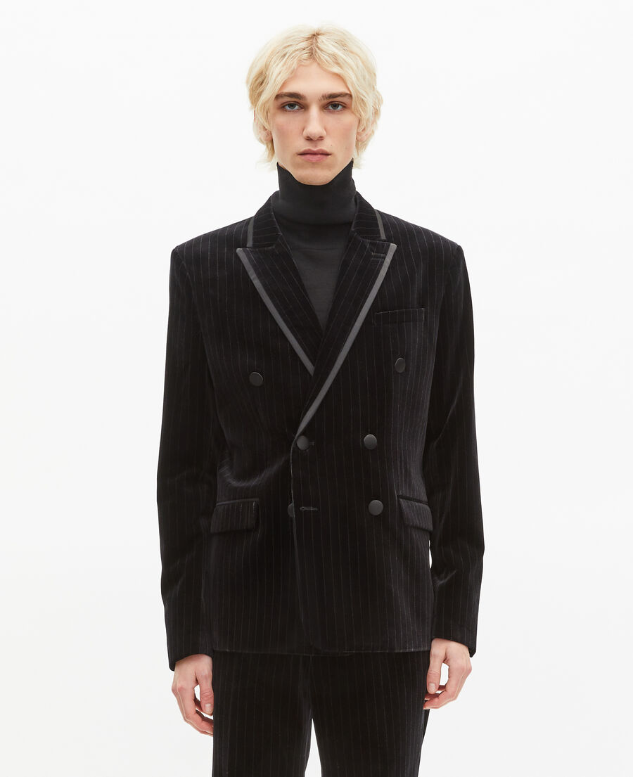The Kooples MEN BLACK black velvet straight-cut suit jacket