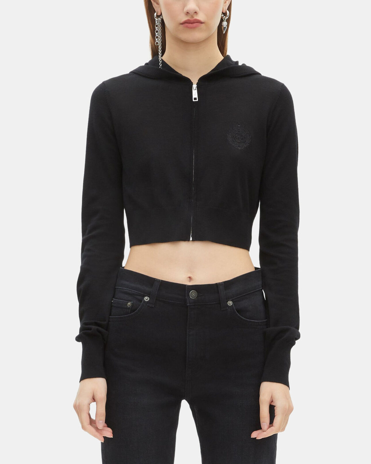 The Kooples DAMEN BLACK schwarzer cardigan mit kapuze aus wolle