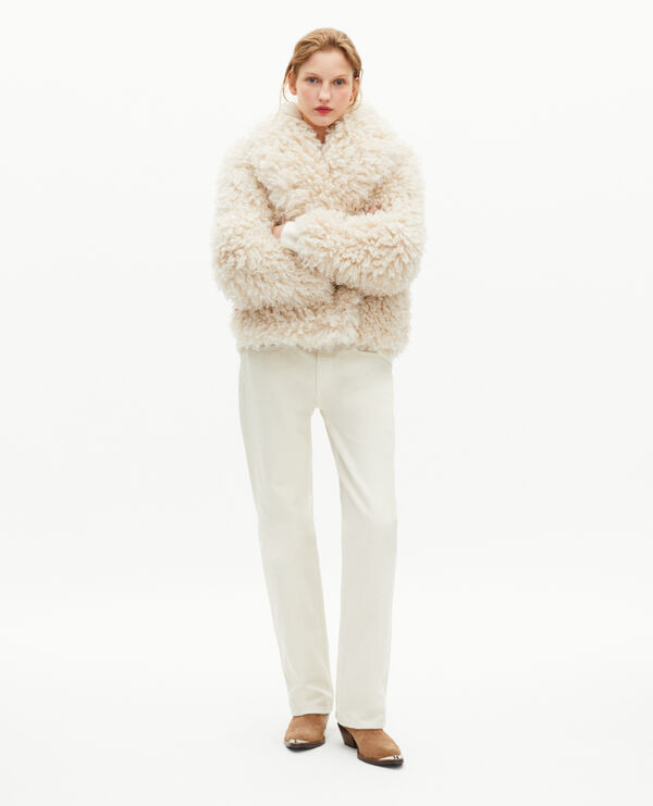 The Kooples FEMME ECRU manteau effet fourrure écru