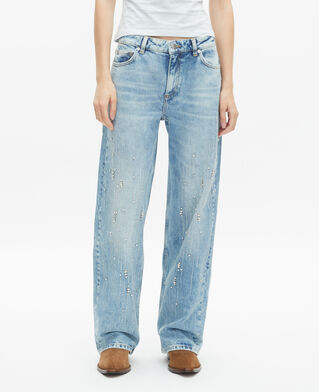 The Kooples F BABY BLUE wide jeans with light blue rhinestones