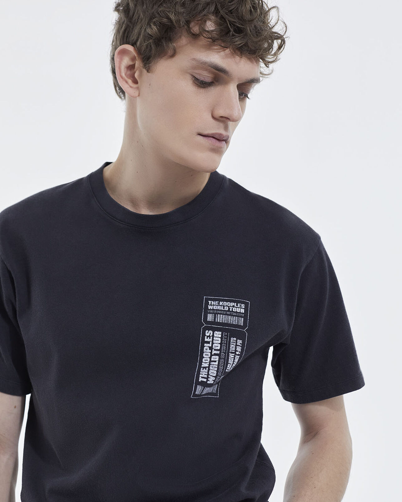 The Kooples MEN BLACK WASHED faded black cotton t-shirt with chest logo