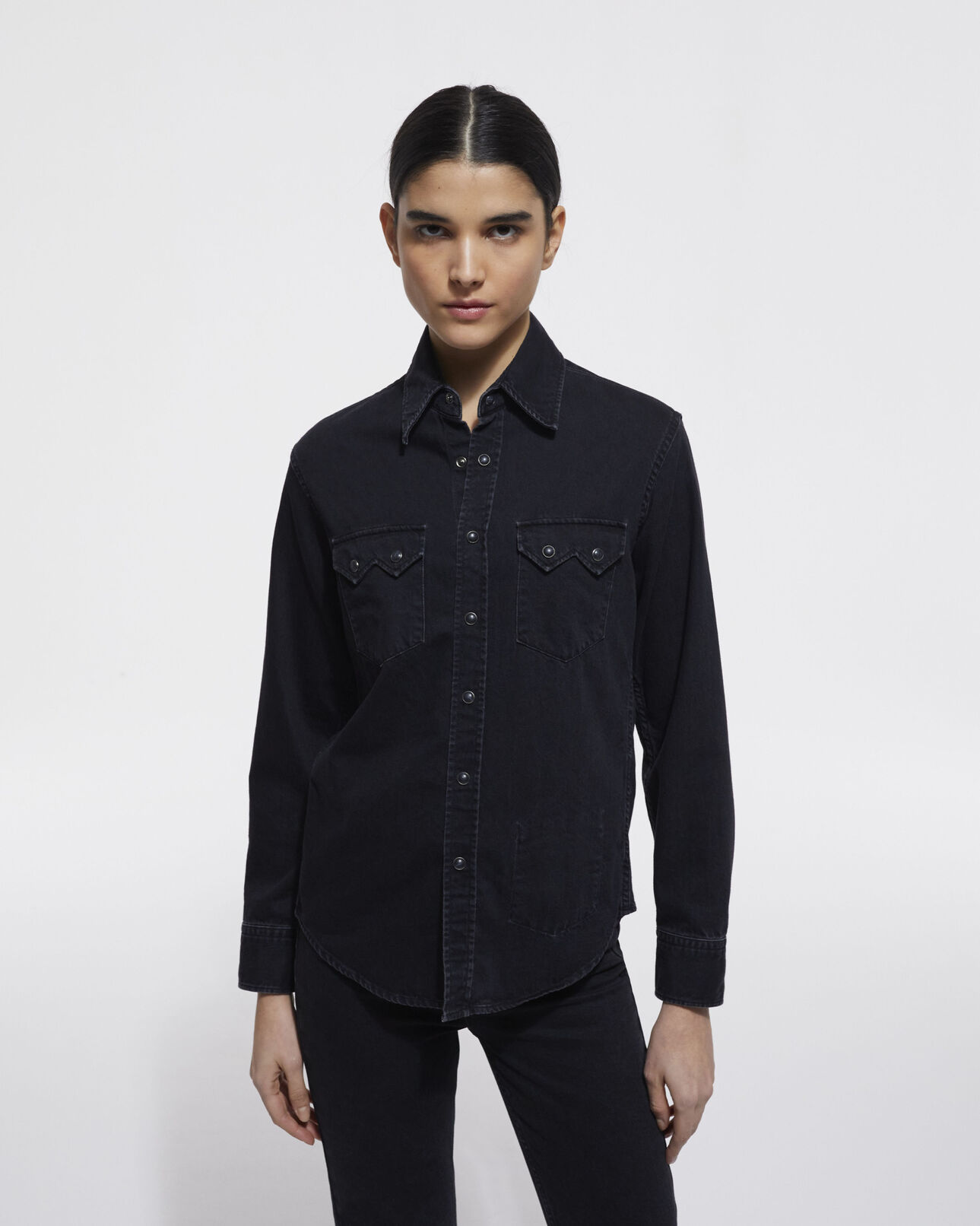 The Kooples F BLACK WASHED black denim shirt