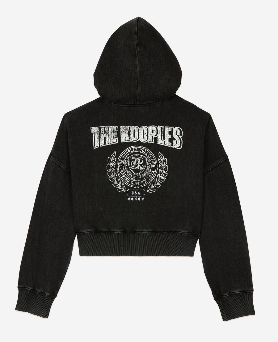 The Kooples WOMEN BLACK WASHED black blazon hoodie