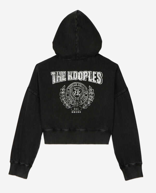 The Kooples FEMME BLACK WASHED sweatshirt à capuche avec sérigraphie noir