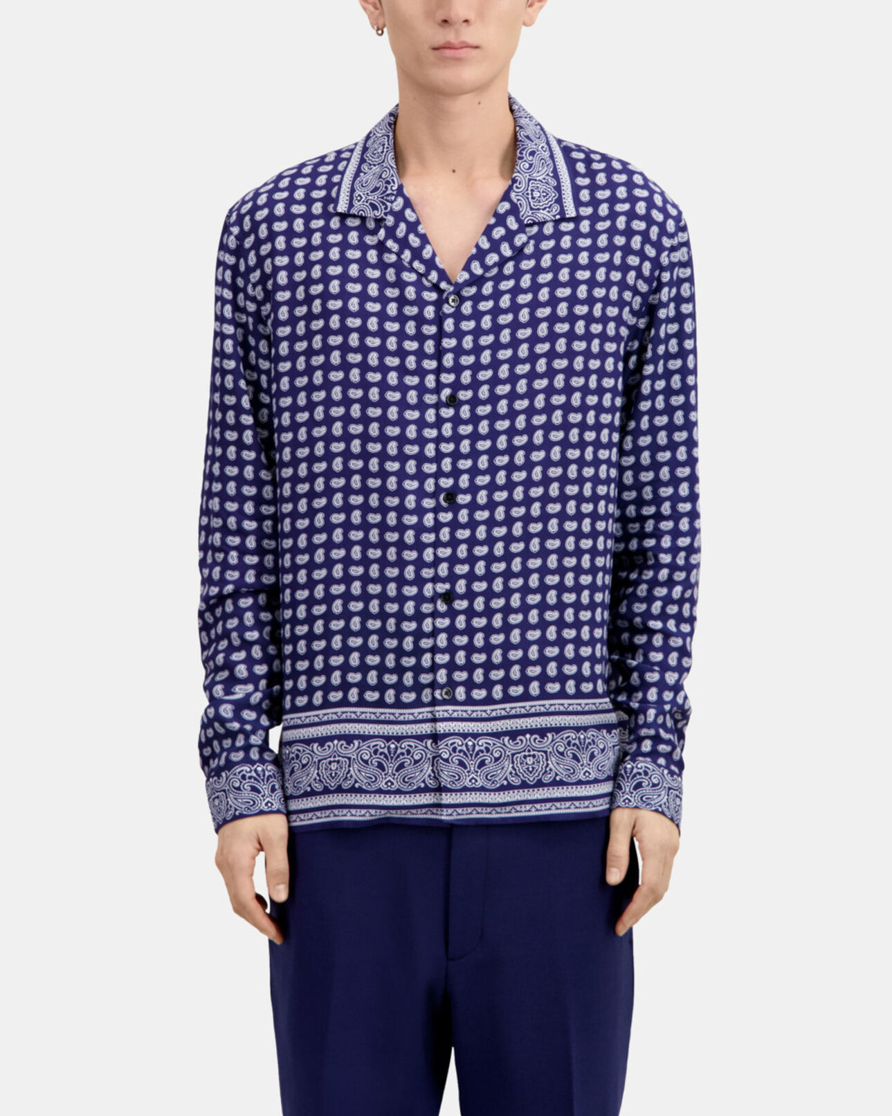 The Kooples MEN BLUE blue and white paisley print long sleeve shirt