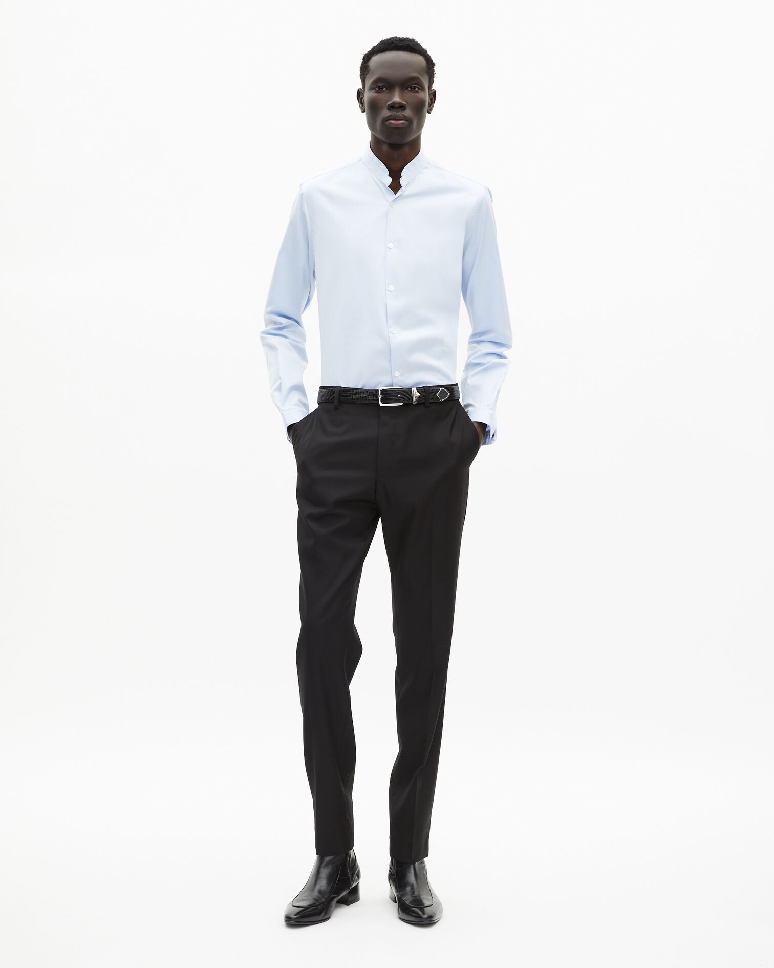 Black wool suit pants slim fit, BLACK, hi-res image number null