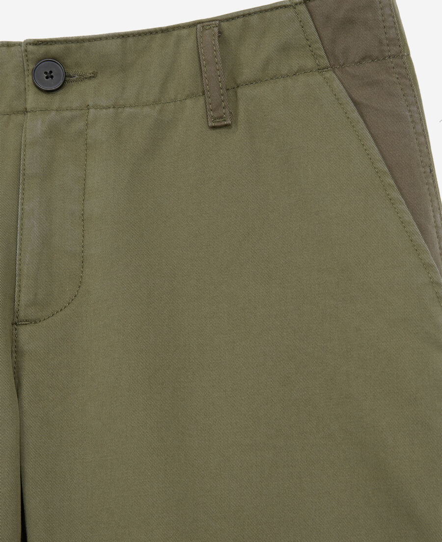khaki patchwork straight-cut pants