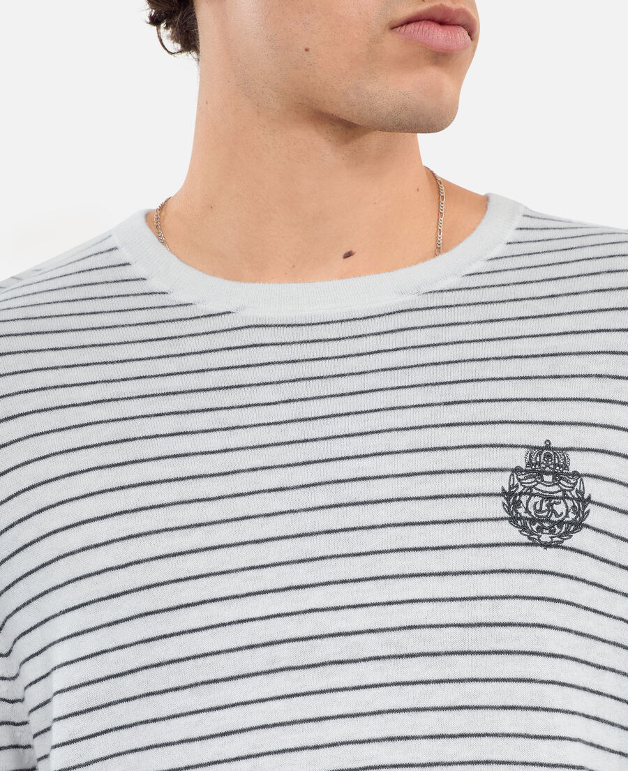 The Kooples HOMME WHITE / BLUE pull blason à rayures en laine et cachemire