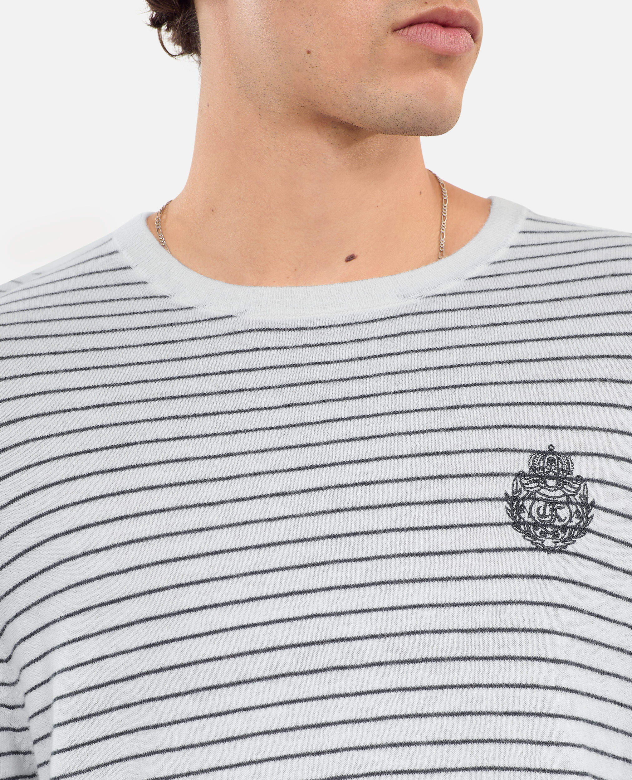 Pull Blason à rayures en laine et cachemire, WHITE / BLUE, hi-res image number null