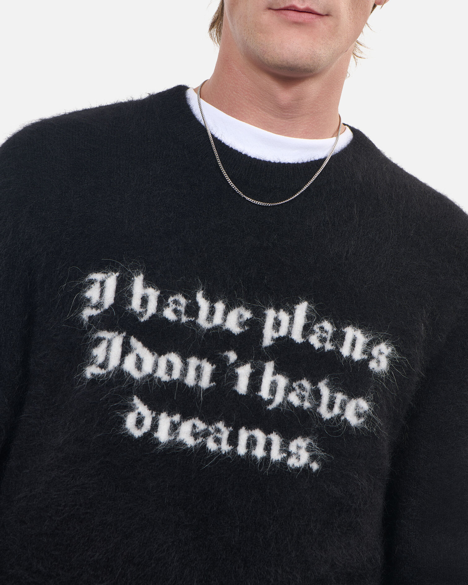 Black alpaca sweater, BLACK / WHITE, hi-res image number null
