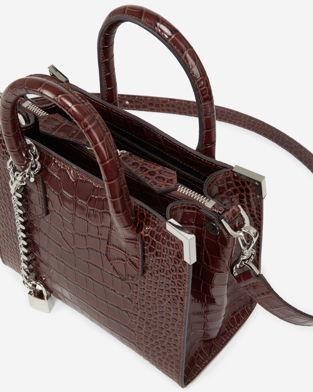 The Kooples WOMEN DARK BROWN croco-print ming bag in brown leather